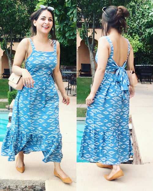 Summer Blue Tie Up Back Dress