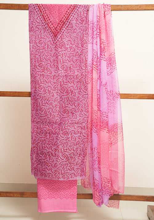 Purple and Pink Unstitched Super Net Salwar set