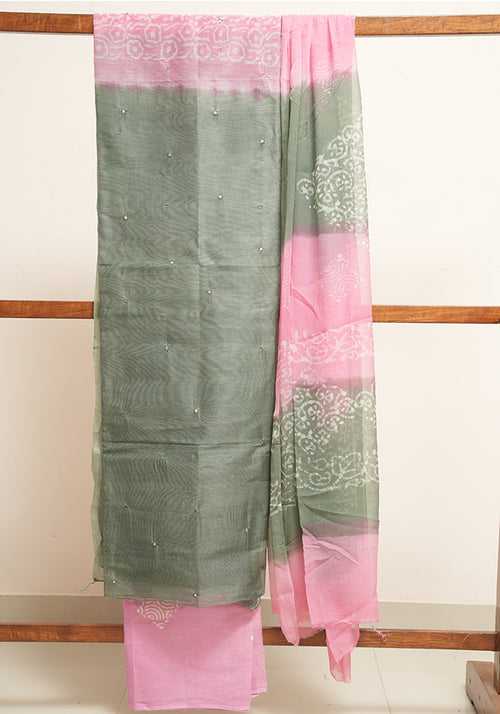 Grey and Pink Unstitched Super Net Salwar set