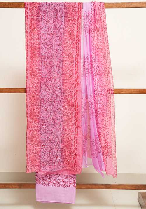 Pink and Purple Unstitched Super Net Salwar set