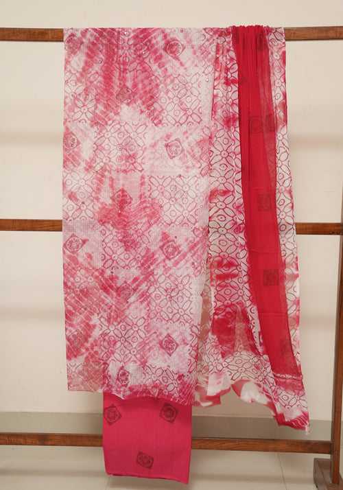 Pink and White Unstitched Kota Salwar set