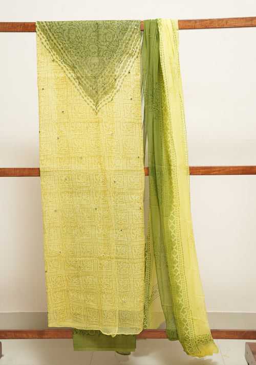 Lemon Yellow and Mehandi Green Unstitched Kota Salwar set