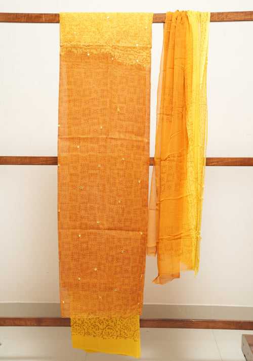 Orange and Mango Yellow Unstitched Kota Salwar set