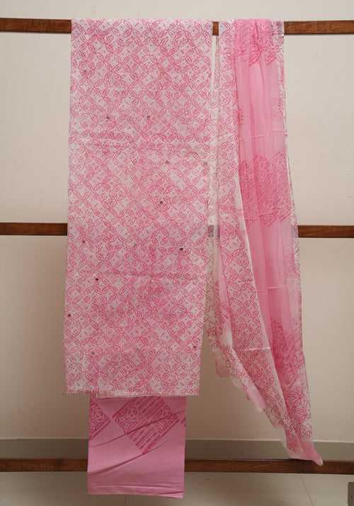 Pink and White Unstitched Kota Salwar set