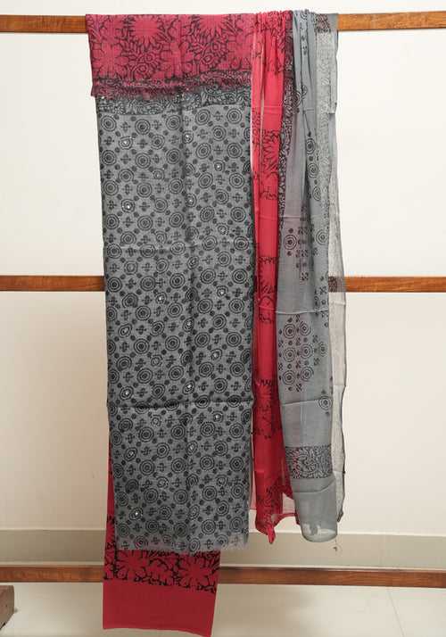 Grey and Red Unstitched Kota Salwar set