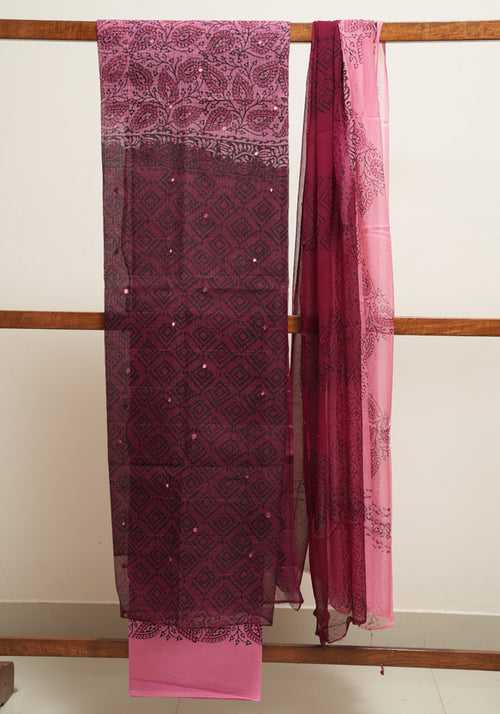 Jamun Red and Pink Unstitched Kota Salwar set