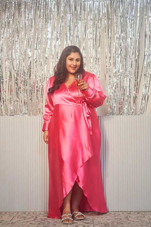 PINK SATIN WRAP GOWN