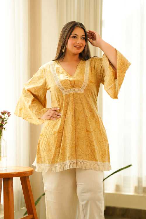 Yellow Paisley Lace Top