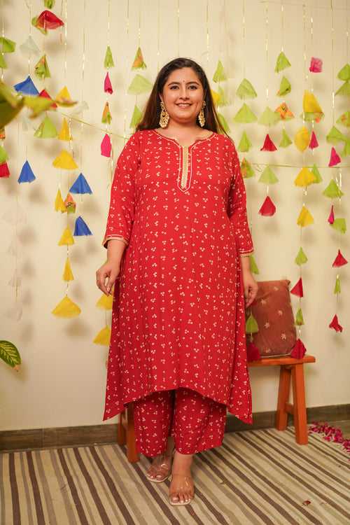 Red Bandhani Kurta Set