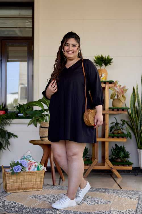 Pitch Black Short Cotton Dress