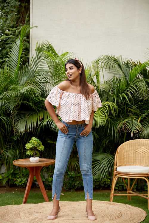 Peachy Bardot Off Shoulder Crop Top- Regular Size