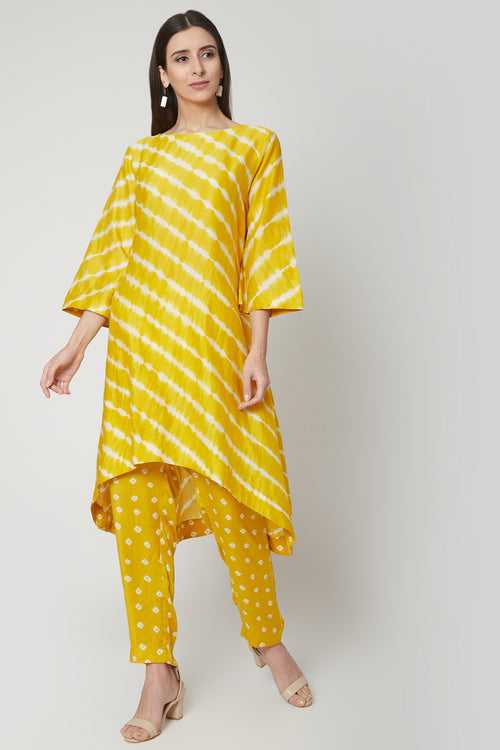 Yellow Leheriya Kurta Set - Regular Size