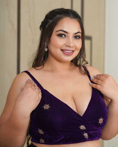 Purple Velvet Gold Bralet-Plus Size