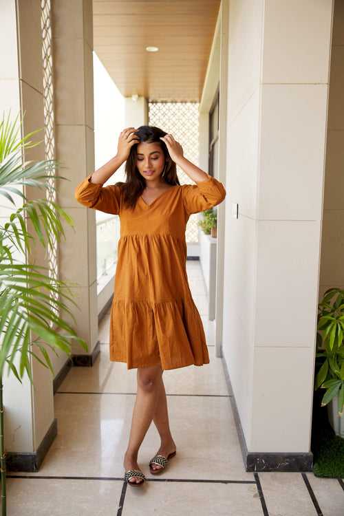 Tan Tiered Midi Dress - Regular Size