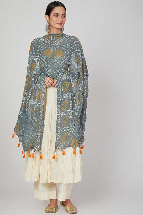 Grey Hand Dyed Bandhani Dupatta