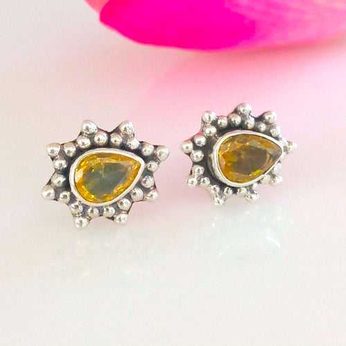 Citrine Pure Drop Silver Studs