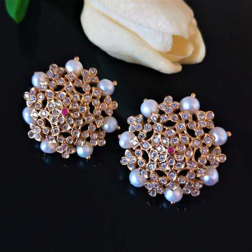 Handmade Pure Silver CZ Pearl Studs