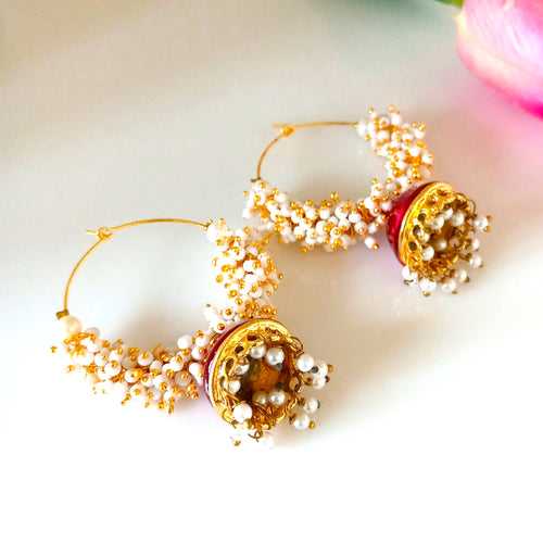 Maroon Meena Pearl Jhumkas