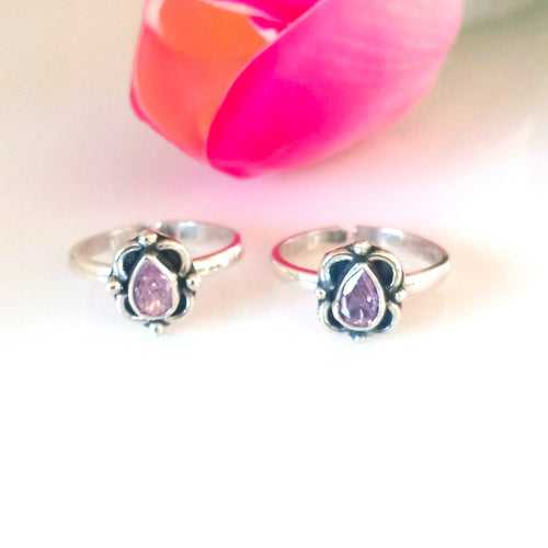 Adjustable 92.5 Pure Silver Pink Tourmaline Toe Rings