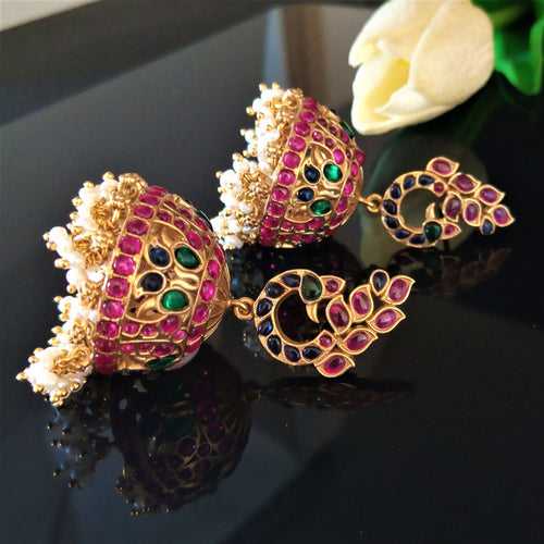Huge Gold Plated Pure Silver Peacock Jhumkas