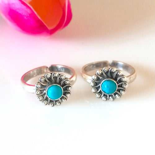 Adjustable Big 92.5 Pure Silver Turquoise Toe Rings