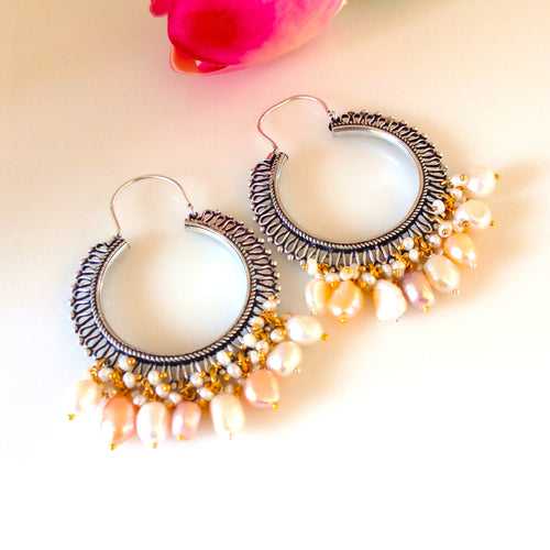 Pure Silver Multi Color Natural Pearl Hoops