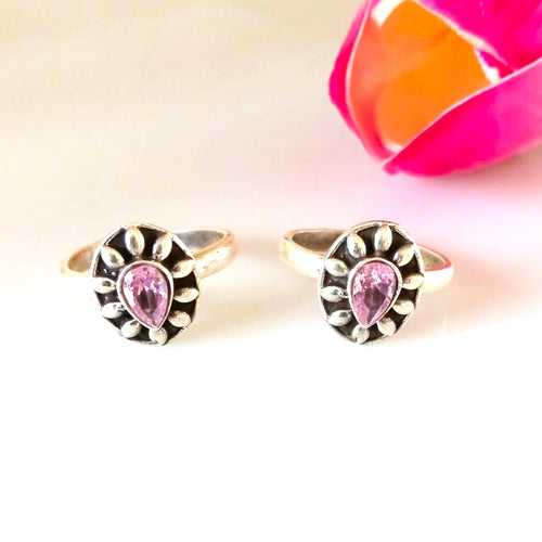 Adjustable Pure Silver Pink Toe Rings