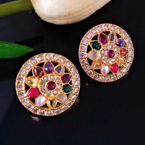 Handmade Pure Silver Uncut Navratna Studs