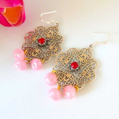 Pure Silver Coral Bead Earrings