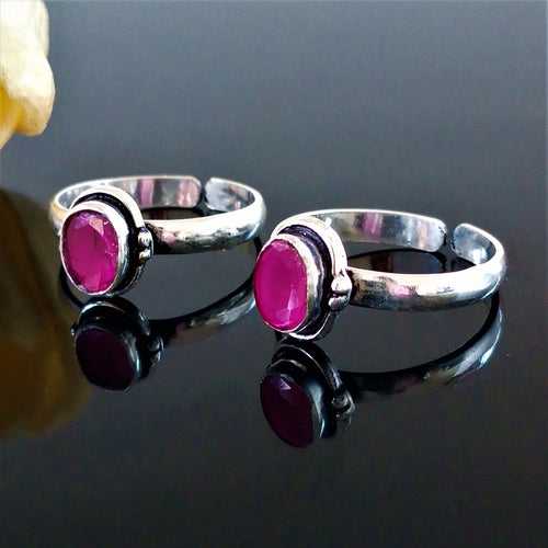 Adjustable Pure Silver Ruby Toe Rings