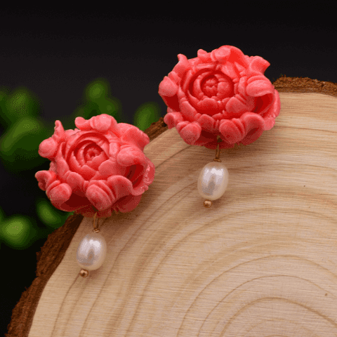 Handmade Pure 92.5 Sterling Silver Coral Pearl Studs