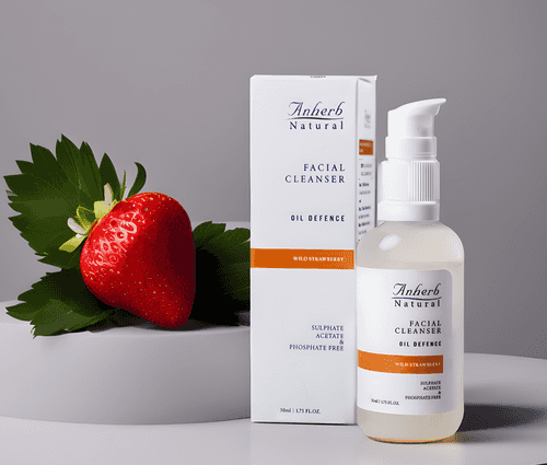 Anherb Natural Oil Defence | Gel Based Facial Cleanser - 50 ml | Wild Strawberry's Antibacterial Properties Combat Acne | Reduce Blackheads | Whiteheads | For Balanced skin