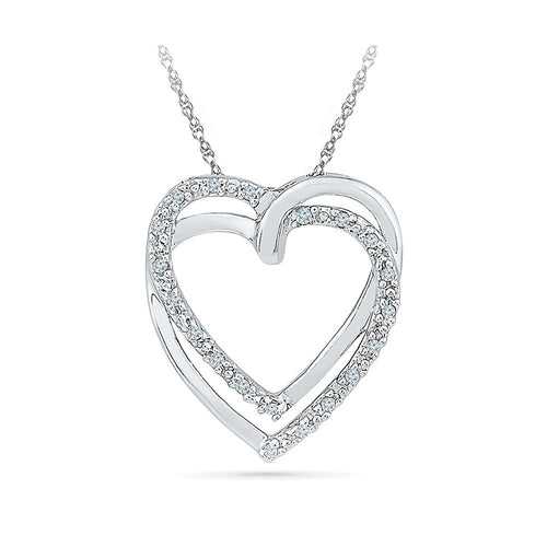 Twin Heart Diamond Silver Pendant