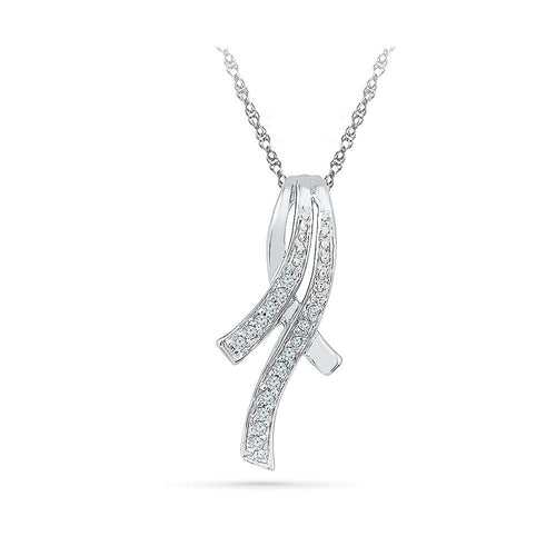 Modern Ribbon Diamond Silver Pendant