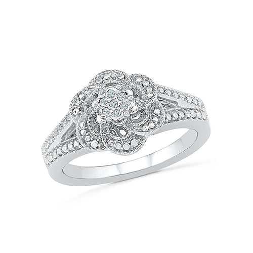 Floral Impressions Diamond Cocktail Silver Ring