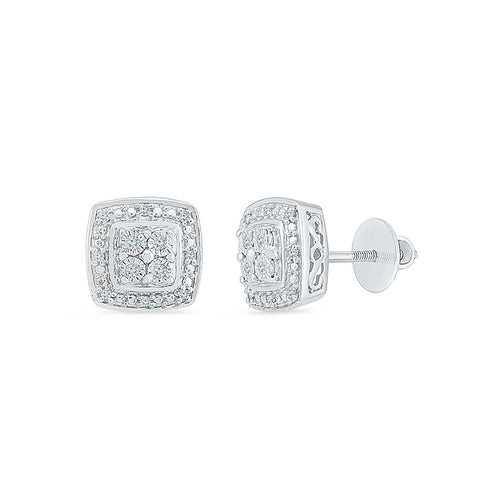 Square Shine Diamond Silver Stud Earrings