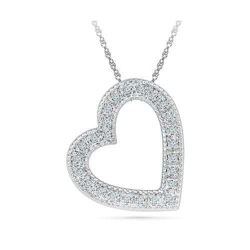 Hollow Heart Diamond Silver Pendant