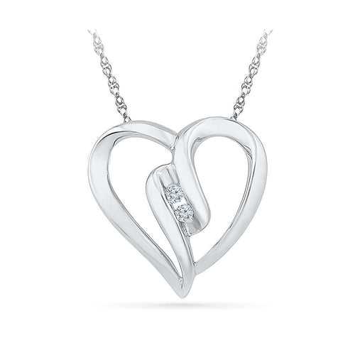 Fancy Open Heart Diamond Silver Pendant