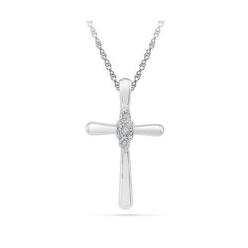 Round Diamond Cross Silver Pendant