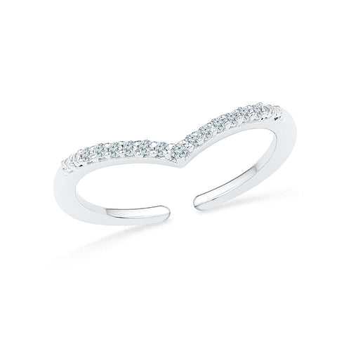 Diamond Open Chevron Midi Silver Ring