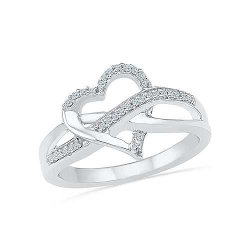 Heart Grooves Everyday Diamond Silver Ring