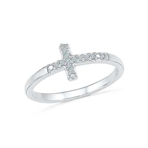Cross Charms Diamond Midi Silver Ring