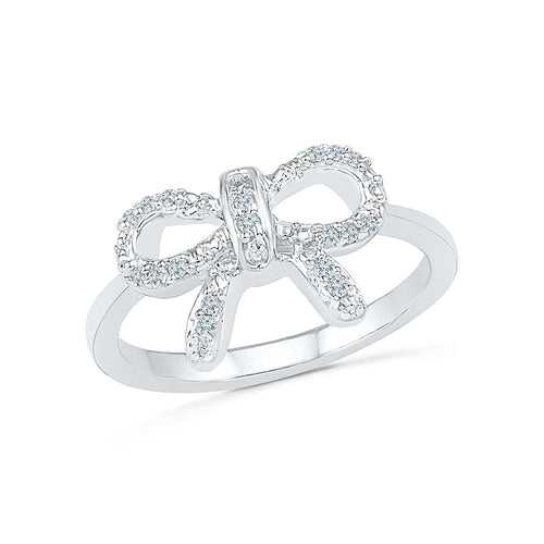 Little Diamond Bow Midi Silver Ring