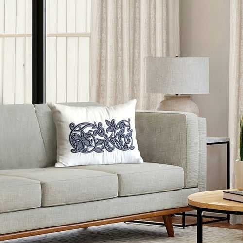 Ivory Gray French Embroidery Pillow Cover