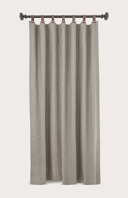 Taupe Chevron Wool Curtains With Leather Tabs