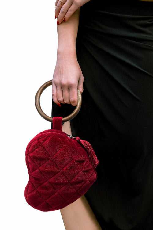 Handmade Heart Shaped Purse With Wooden Handle