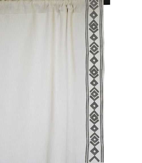 Ivory Linen Curtain With Aztec Embroidery
