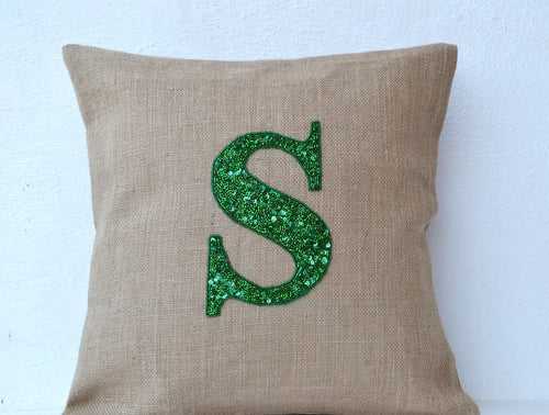 Handmade Sequin Pillow Monogrammed Burlap Cushion Cover