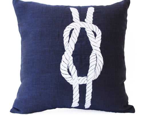 Linen Pillows- Navy Pillow Covers- Nautical Throw Pillow- Knot Pillow- Navy Blue Pillows- Beach pillows- 16x16- Gift Pillows- Chair Pillows
