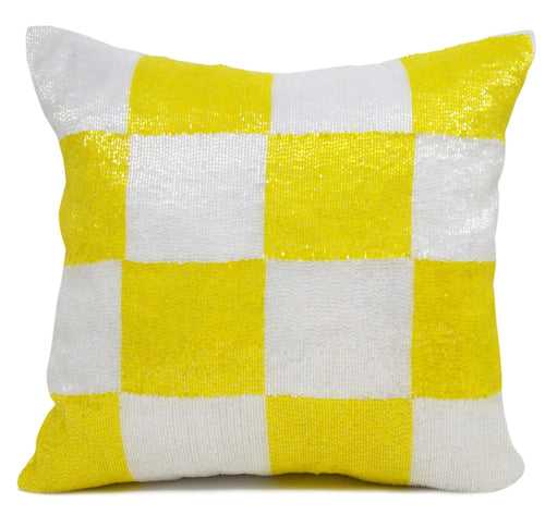 Yellow White Plaid Pillow In Beads